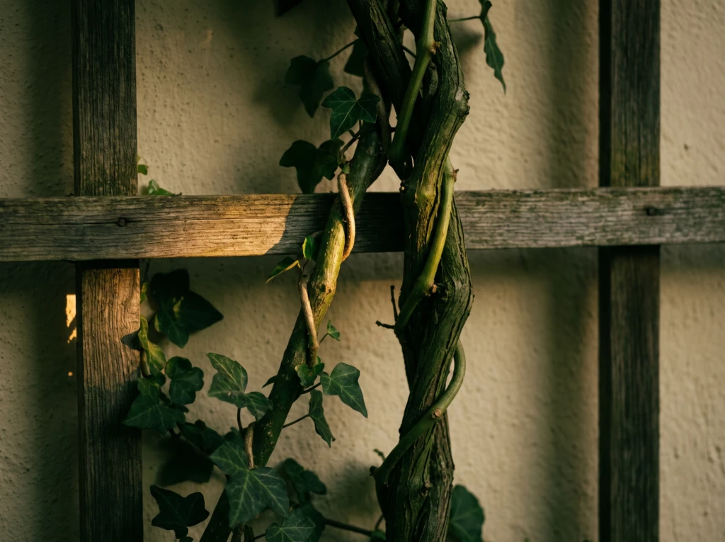 Two vines climbing the same trellis together, symbolizing trust and respect rising together in marriage.