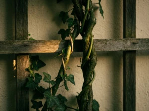 Two vines climbing the same trellis together, symbolizing trust and respect rising together in marriage.
