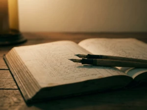An open ledger with two pens laid neatly side by side, symbolizing financial respect in marriage.