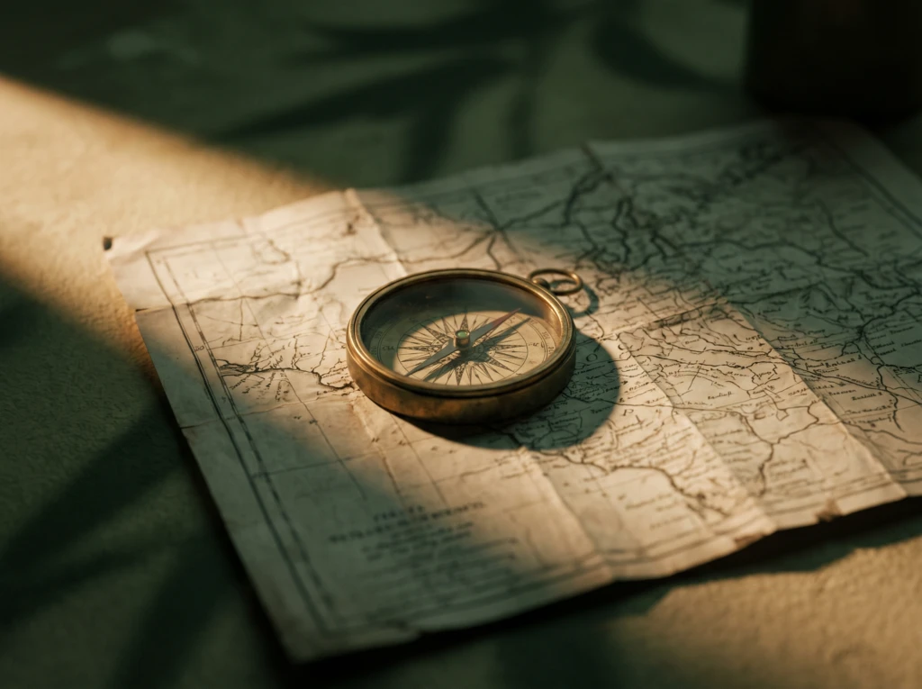 A compass resting steady on a folded map, symbolizing respect staying steady during conflict.