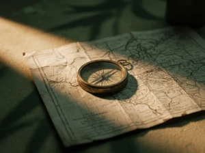 A compass resting steady on a folded map, symbolizing respect staying steady during conflict.