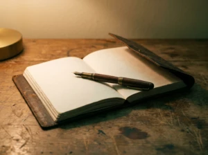 An open leather journal with a pen resting across its pages, symbolizing what respect means to a man.