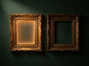 Two picture frames side by side, one glowing warmly and one dark and empty, symbolizing comparing marriages.