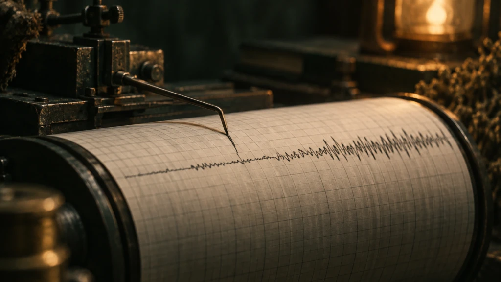 A seismograph needle tracing a steady line on rolling paper.