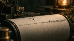 A seismograph needle tracing a steady line on rolling paper.