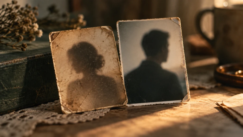 An old, faded identification photo resting beside a newer, sharper one, edges worn.