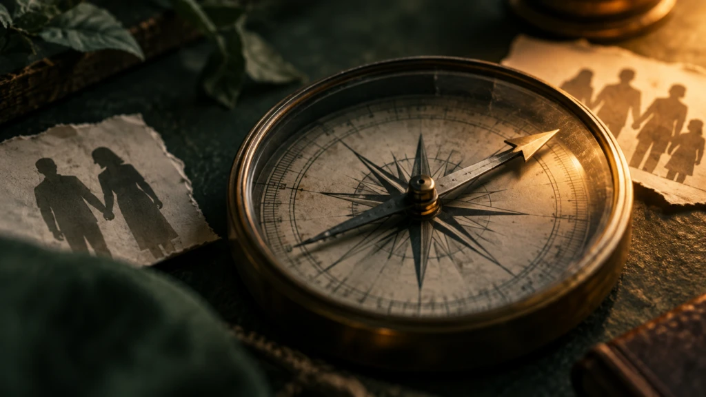 A single compass needle pulled steadily toward one edge of its glass face.